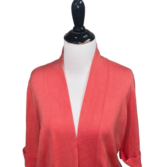 89th & Madison Women's Size 1X Open Front Knit Cardigan Fitted Coral Color - Picture 2 of 6